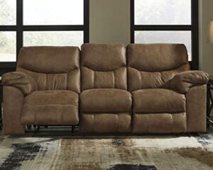 signature design by ashley boxberg oversized faux leather manual pull tab reclining sofa, brown