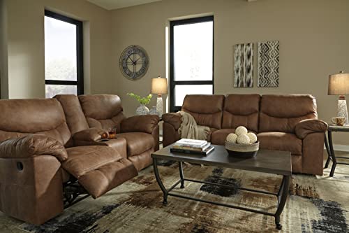 Signature Design by Ashley Boxberg Oversized Faux Leather Manual Pull Tab Reclining Sofa, Brown