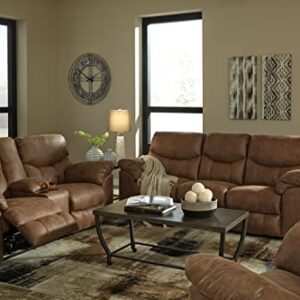 Signature Design by Ashley Boxberg Oversized Faux Leather Manual Pull Tab Reclining Sofa, Brown