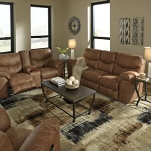 Signature Design by Ashley Boxberg Oversized Faux Leather Manual Pull Tab Reclining Sofa, Brown