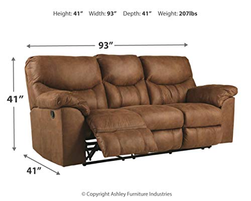 Signature Design by Ashley Boxberg Oversized Faux Leather Manual Pull Tab Reclining Sofa, Brown