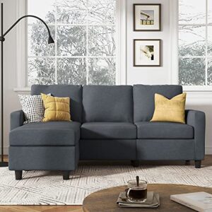 HONBAY Convertible Sectional Sofa, L Shaped Couch with Reversible Chaise, Sectional Sofa Couch for Small Space, Dark Grey