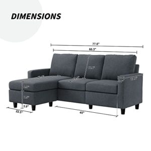 HONBAY Convertible Sectional Sofa, L Shaped Couch with Reversible Chaise, Sectional Sofa Couch for Small Space, Dark Grey