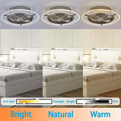 JLPAN Bladeless Ceiling Fan with Lights 22 in Flush Mount Low Profile Ceiling Fan Dimmable LED 6 Speeds Reversible Blades Timing with Remote Control Modern Enclosed Ceiling Fan, Silver