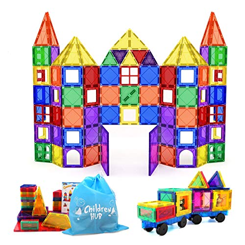 Children Hub 100pcs Magnetic Tiles Set - Educational 3D Magnet Building Blocks - Building Construction Toys for Kids - Upgraded Version with Strong Magnets - Creativity, Imagination, Inspiration