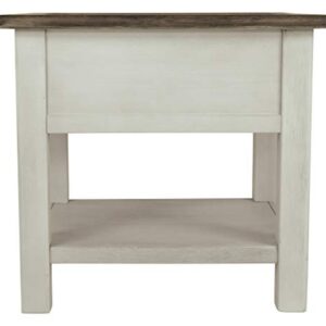 Signature Design by Ashley Bolanburg Farmhouse Chair Side End Table with Outlets and USB Ports, Antique Cream & Brown