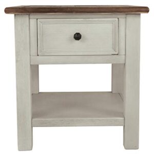 Signature Design by Ashley Bolanburg Farmhouse Chair Side End Table with Outlets and USB Ports, Antique Cream & Brown