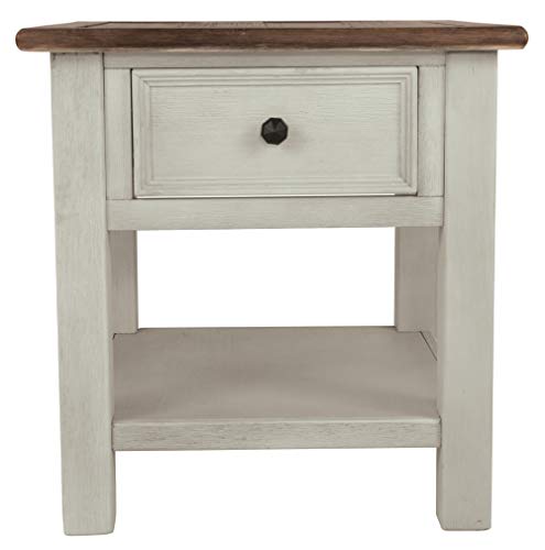 Signature Design by Ashley Bolanburg Farmhouse Chair Side End Table with Outlets and USB Ports, Antique Cream & Brown