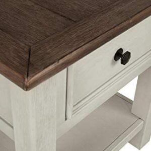 Signature Design by Ashley Bolanburg Farmhouse Chair Side End Table with Outlets and USB Ports, Antique Cream & Brown