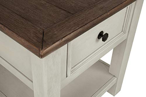 Signature Design by Ashley Bolanburg Farmhouse Chair Side End Table with Outlets and USB Ports, Antique Cream & Brown