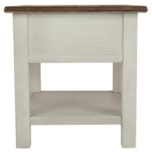 Signature Design by Ashley Bolanburg Farmhouse Chair Side End Table with Outlets and USB Ports, Antique Cream & Brown