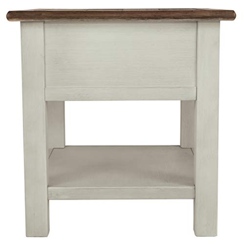 Signature Design by Ashley Bolanburg Farmhouse Chair Side End Table with Outlets and USB Ports, Antique Cream & Brown