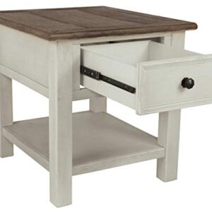 Signature Design by Ashley Bolanburg Farmhouse Chair Side End Table with Outlets and USB Ports, Antique Cream & Brown