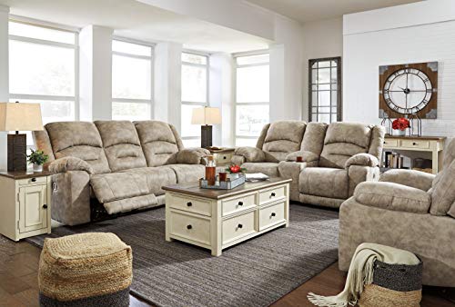 Signature Design by Ashley Bolanburg Farmhouse Chair Side End Table with Outlets and USB Ports, Antique Cream & Brown