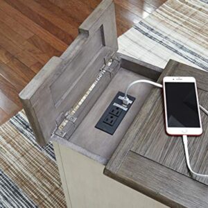 Signature Design by Ashley Bolanburg Farmhouse Chair Side End Table with Outlets and USB Ports, Antique Cream & Brown