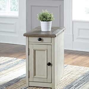 Signature Design by Ashley Bolanburg Farmhouse Chair Side End Table with Outlets and USB Ports, Antique Cream & Brown