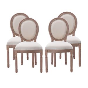 nrizc french country dining chairs set of 4, farmhouse fabric dining room chairs with round back, solid wood legs, oval side chairs for kitchen/bedroom/dining room
