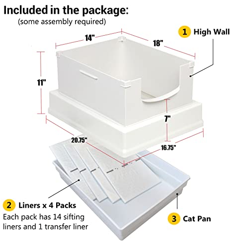 SpeedySift V2 Deluxe Cat Litter Box Starter Kit, Includes 56ct Disposable Sifting Liners, White