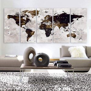 original by boxcolors xlarge 30″x 70″ 5 panels 30″x14″ ea art canvas print watercolor map world countries cities push pin travel wall color brown beige decor home interior (framed 1.5″ depth)