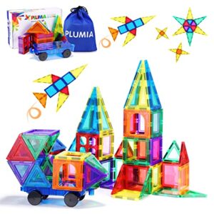 plumia magnetic tiles for kids 3d magnet building tiles set stem learning toys magnetic toys gift for 3+ year old boys and girls