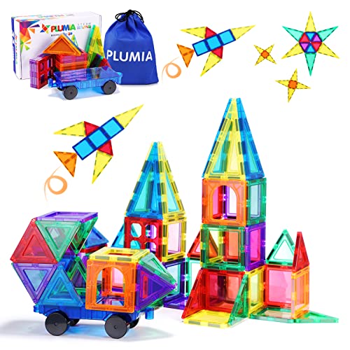 PLUMIA Magnetic Tiles for Kids 3D Magnet Building Tiles Set STEM Learning Toys Magnetic Toys Gift for 3+ Year Old Boys and Girls