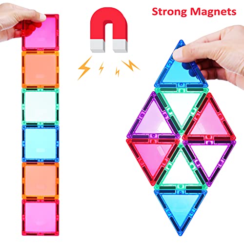 PLUMIA Magnetic Tiles for Kids 3D Magnet Building Tiles Set STEM Learning Toys Magnetic Toys Gift for 3+ Year Old Boys and Girls