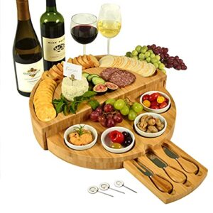 picnic at ascot deluxe bamboo cheese / charcuterie board with accessories & cheese markers – innovative patented design – quality assured in the usa
