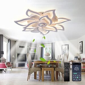 ceiling fan with light,modern indoor flush mount ceiling fan with dimmable led light and remote control 3 color temperatures 6 gear wind speed for kids room bedroom 100w 32in7in