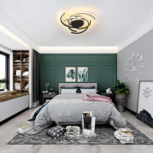 Phlilqe Modern LED Ceiling Light Dimmable Chandelier Living Room Kitchen with Remote Control Hanging Lamp, Dining Room Flush Mount Acrylic Chic Ceiling Chandeliers Lighting for Bedroom (Black, 22")
