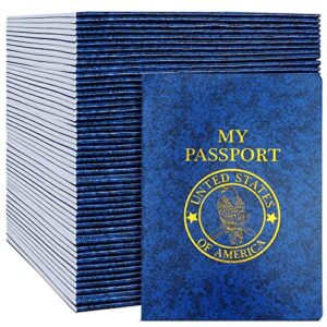blank passport book, blue passport notebook 4 x 5.5 inch play fake passport bulk travel journal for kid world travel pretend activity classroom school projects theme party favors decor (50 pcs)