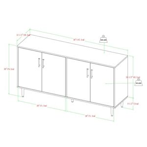 Walker Edison Fehr Modern 4 Door Bookmatch Buffet, 58 Inch, White