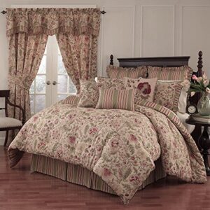 waverly imperial dress modern farmhouse floral 4-piece reversible comforter set, queen, antique