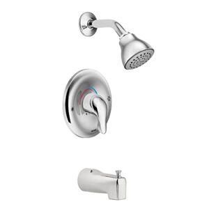 moen chateau chrome single handle posi-temp tub and shower faucet, valve included, l2353