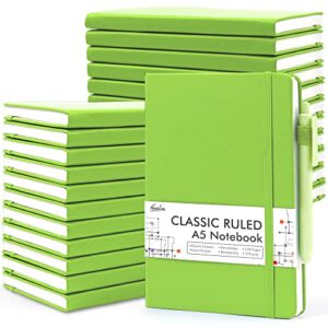 feela 24 pack journal notebook bulk for work, business notebook hardcover lined writing journal with pen holder for men women note taking, with 24 black pens, 120 gsm, 5.1”x8.3”, a5, green