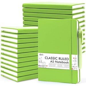 feela 24 Pack Journal Notebook Bulk for Work, Business Notebook Hardcover Lined Writing Journal with Pen Holder for Men Women Note Taking, with 24 Black Pens, 120 GSM, 5.1”x8.3”, A5, Green