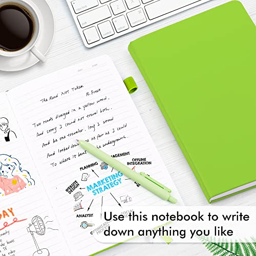 feela 24 Pack Journal Notebook Bulk for Work, Business Notebook Hardcover Lined Writing Journal with Pen Holder for Men Women Note Taking, with 24 Black Pens, 120 GSM, 5.1”x8.3”, A5, Green