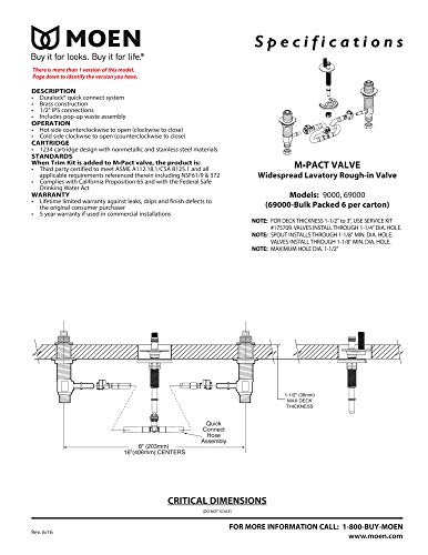 Moen Brass Widespread Bathroom Sink Faucet Rough-In Valve with Drain Assembly, Featuring M-PACT Technology, 9000