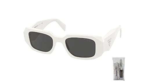 Prada PR17WS 1425S0 49MM Talc/Dark Grey Rectangle Sunglasses for Women + BUNDLE With Designer iWear Complimentary Eyewear Kit