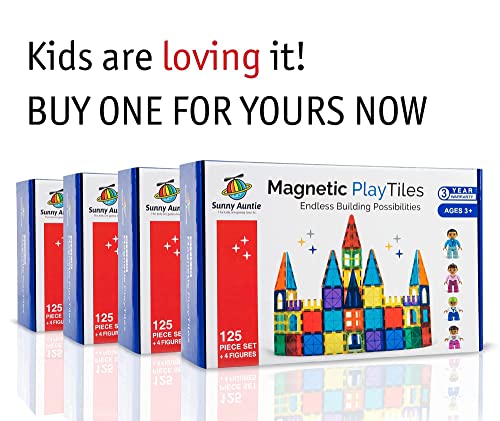 Magnetic Tiles 125 PCS + 4 FIGURES, Magnetic Tiles for Kids, Toy for 3 4 5 6 7 Year Old Boys & Girls, Educational Construction STEM Toy, Magnetic Tiles Building Set, Great Gift for Kids Aged 3-8