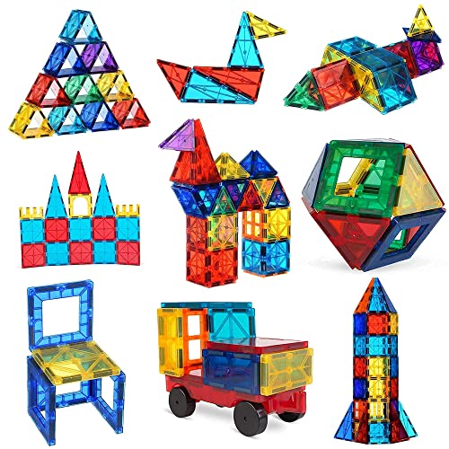 Magnetic Tiles 125 PCS + 4 FIGURES, Magnetic Tiles for Kids, Toy for 3 4 5 6 7 Year Old Boys & Girls, Educational Construction STEM Toy, Magnetic Tiles Building Set, Great Gift for Kids Aged 3-8