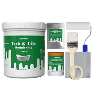 nadamoo tub and tile refinishing kit (1kg / 35 oz, with tools, white), diy bathtub sink reglaze kit countertop resurface paint for bathroom kitchen porcelain fiberglass, semi-matte white coat