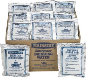 mainstay emergency drinking water 60 packets/case 5yr shelf life