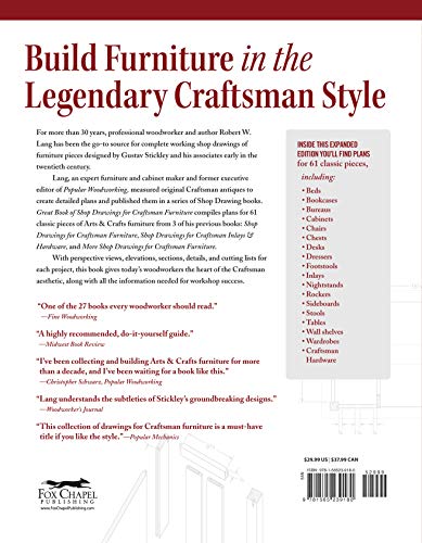 Great Book of Shop Drawings for Craftsman Furniture, Revised & Expanded Second Edition: Authentic and Fully Detailed Plans for 61 Classic Pieces (Fox Chapel Publishing) Complete Full-Perspective Views