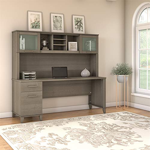 Bush Furniture Somerset 72W Office Desk with Drawers and Hutch in Ash Gray