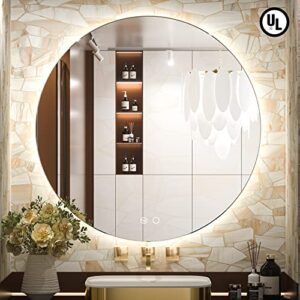 keonjinn round led mirror 32 inch ul listed backlit mirror bathroom vanity mirror with lights anti-fog circle lighted mirror large round bathroom mirror wall mounted dimmable illuminated mirror cri90+