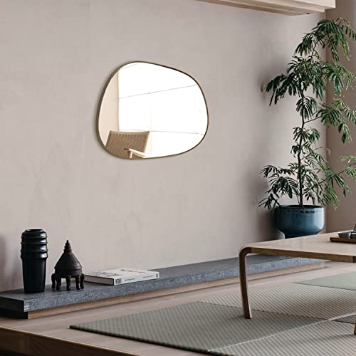 ELEHUME Asymmetrical Mirror for Wall Decor 23"*30", Modern Brass Framed Wall Mirror for Living Room Bathroom Bedroom Entryway