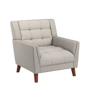 christopher knight home evelyn mid century modern fabric arm chair, beige & walnut