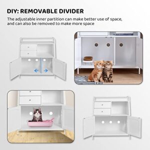 Large Hidden Litter Box Enclosure Furniture, CLLASOU Cat Litter Box Furniture Hidden with Shelf Wood Sturdy Litter Box Furniture with 2 Drawers and 1 Large Compartment Sturdy