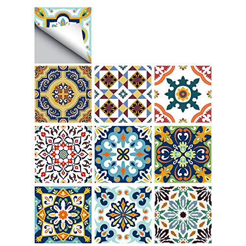 25 PCS Moroccan Style Tile Sticker, 4x4 Inch(10x10cm) Traditional DIY Murals, Tile Waterproof Oil Proof Removable Decals for Bathroom & Kitchen Backsplash