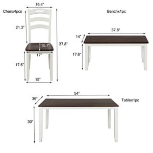 Merax Dining Table Sets, 6 Piece Wood Kitchen Table Set, Home Furniture Table Set with Chairs & Bench (White + Cherry)